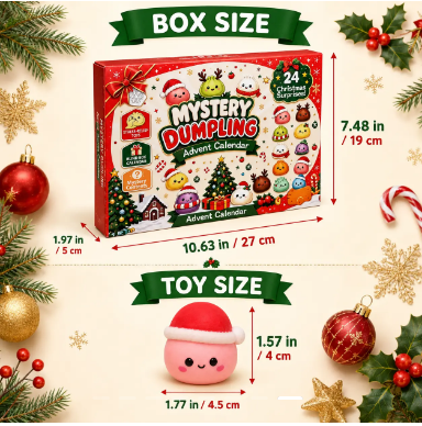 Christmas Mini Squishies Advent Calendar 2026, 24-Day Holiday Countdown Fidget Stress Relief Set, Cute Dumpling Squeeze Figures for Indoor Recreation, Stocking Stuffers, Xmas Party Favors, Small Surprise Gifts for Kids Teens Adults,sohochic